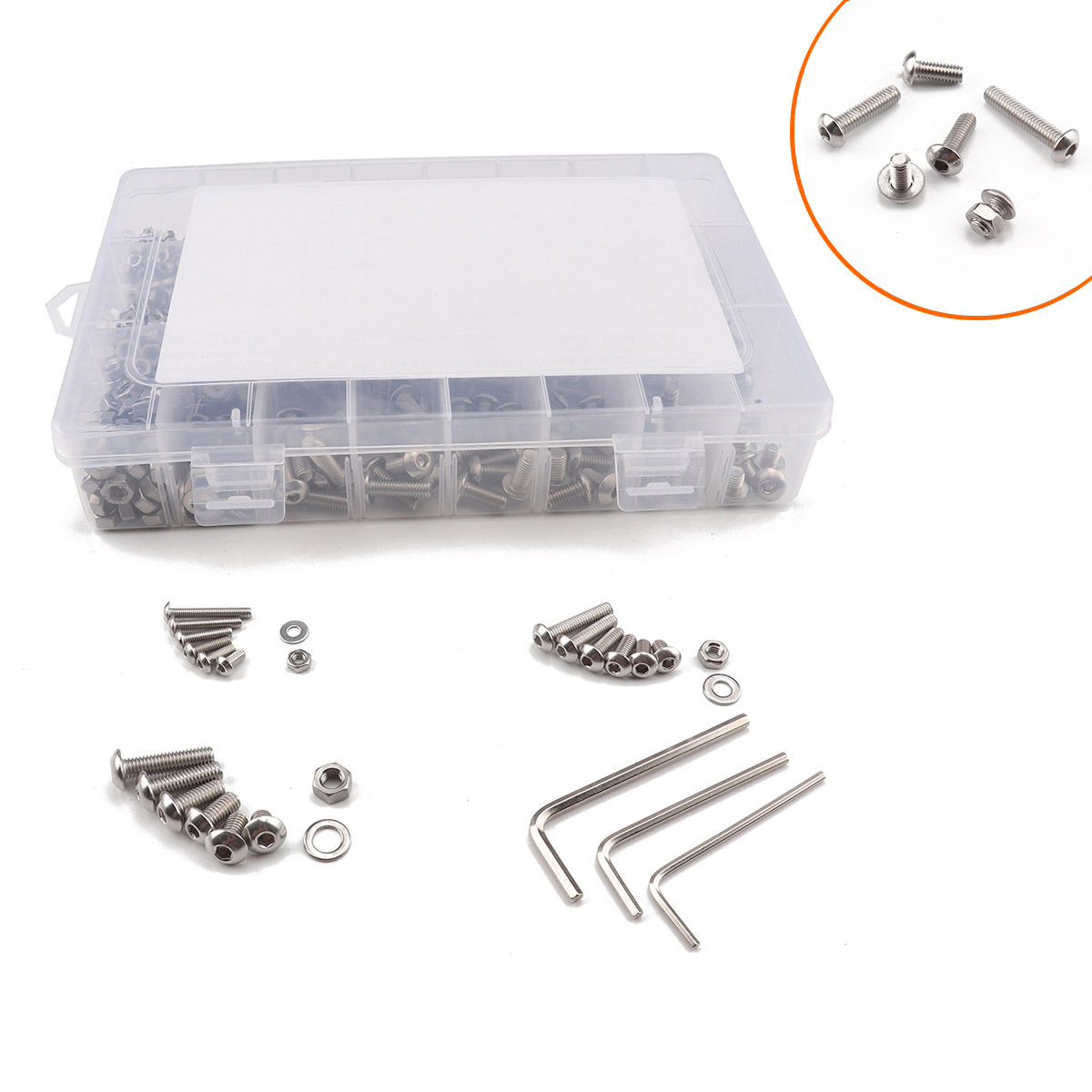 900只组合螺钉/不锈钢,M3,M4,M5圆柱头内六角螺丝螺帽扳手