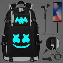 外贸电音DJ棉花糖USB耳机青少年学生书包男女休闲旅行双肩背包
