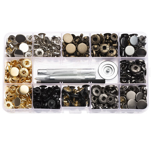 Amazon cross-border 633 12mm metal four-button buckle factory direct sale 6-color button concealed buckle installation tool set package