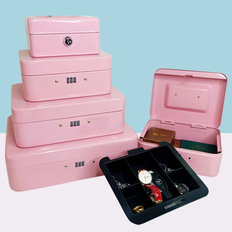 Железный ящик с замком Портативный небольшой кассовый ящик Настольный ящик для хранения Безопасный кассовый ящик Смена счета-фактуры Пароль