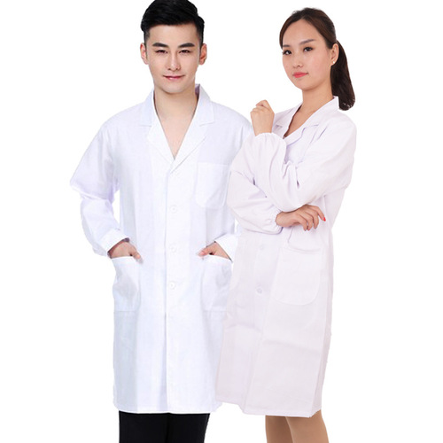 White lab coat for men and women, doctor's coat, thick style, long sleeve, for export, suitable for students, nurses, experiments, pharmacy, and medical work.