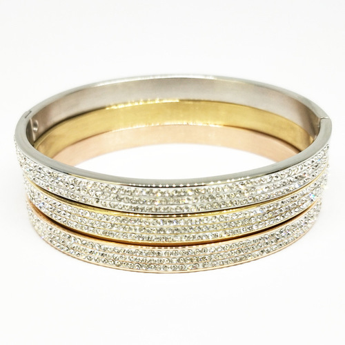 Stainless steel three-row diamond 18K gold titanium steel bracelet, Korean style stainless steel starry sky bracelet, direct factory sale