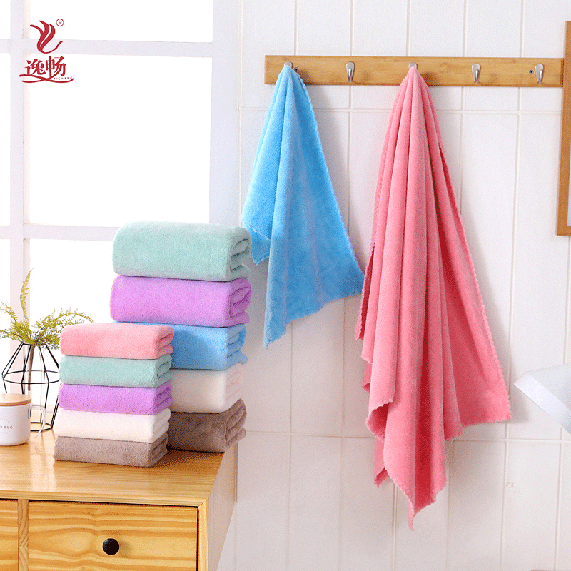 Solid Color Thickened Coral Velvet Towel Coral Velvet Bath Towel Soft Absorbent Thickened Cartoon Beach Towel Set White