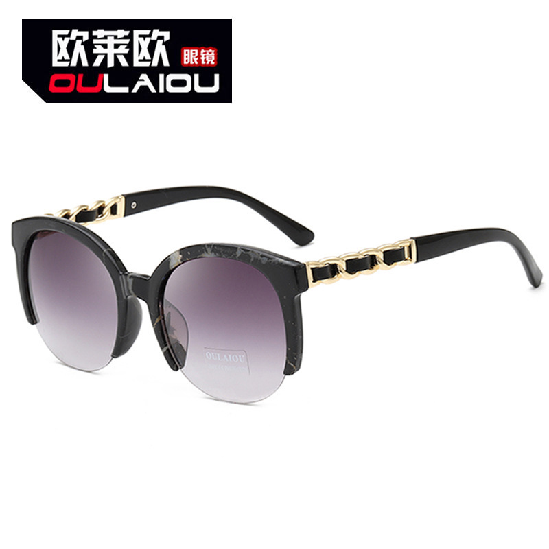 Gorgeous leather metal leg round half frame sunglasses European and American Big Frame Brand sunglasses new foreign trade men's and women's glasses Gorgeous leather metal leg round half frame sunglasses European and American Big Frame Brand sunglasses new foreign trade men's and women's glasses