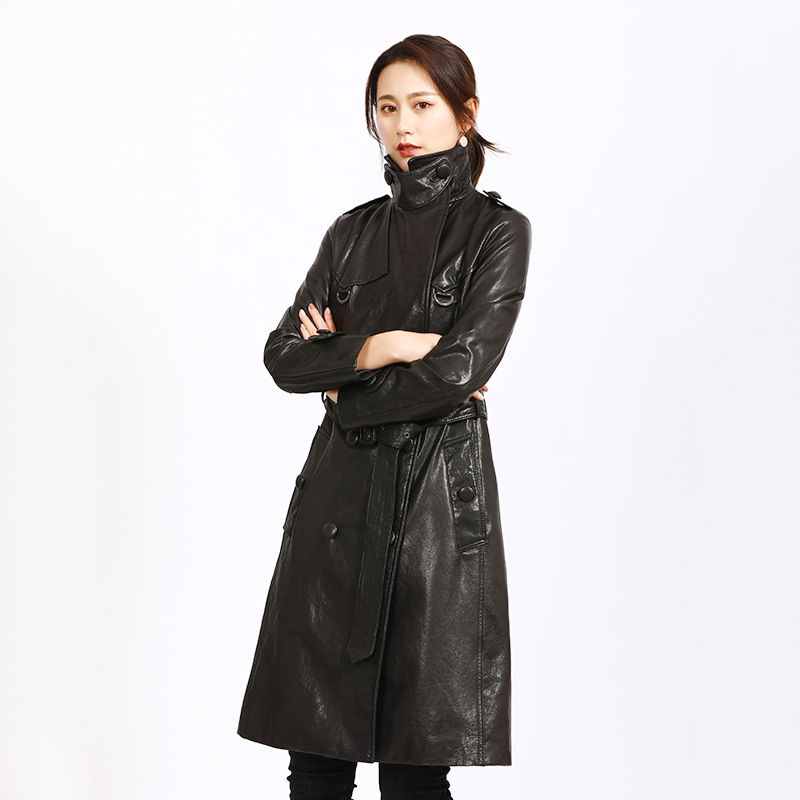 2024欧美绵羊植鞣皮皮衣海宁真皮风衣中长款女式外套厂家直供复古