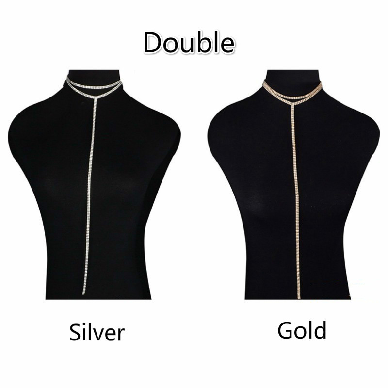 Europeo y americano de una sola capa de doble capa en forma de T collar de diamantes de imitación de las mujeres de comercio exterior Venta caliente de joyas de diamantes completos entrega transfronteriza accesorios sexy