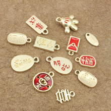 handmade亚金色招财纳福小吊坠保色镀金米奇手坠子心想事成金配件