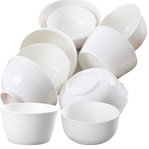 Household creative white Tangshan bone china rice bowl tableware Japanese style tall rice noodle bowl ceramic bowl factory direct sale