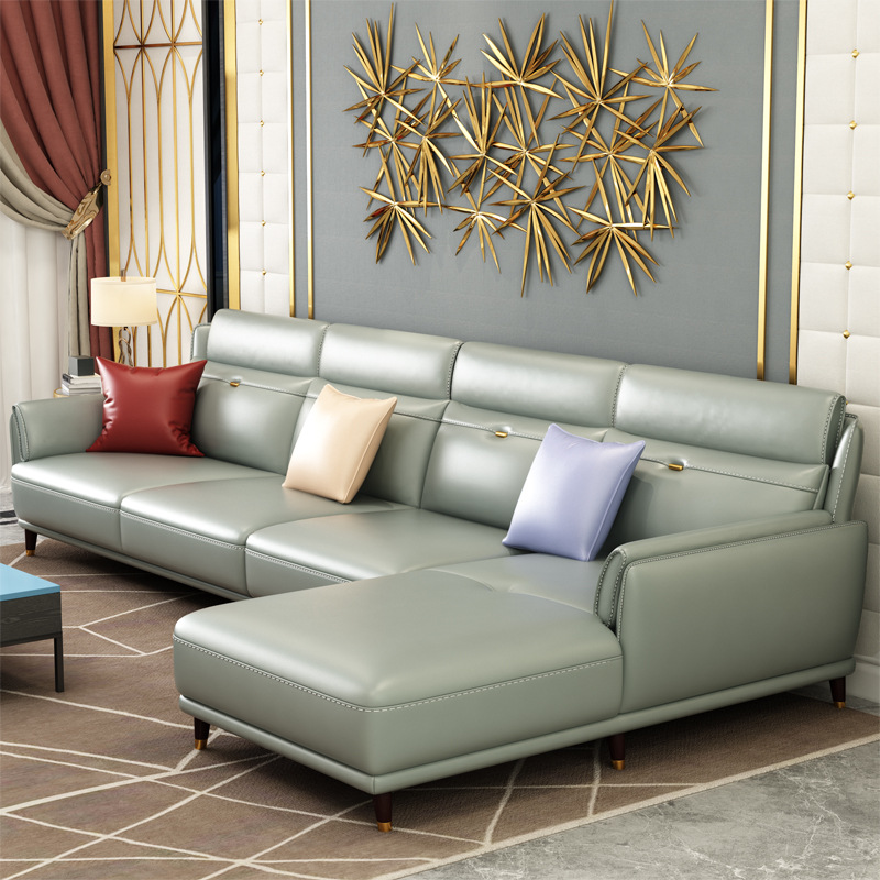 Sofá de cuero para apartamentos pequeños, combinación en forma de L, muebles minimalistas italianos, sofá de cuero, precio especial, suministro directo de fábrica.
