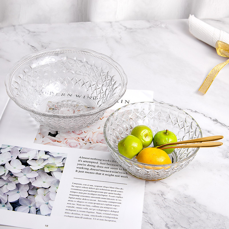Household European Style Creative Hammer Irregular Transparent Glass Vegetable and Fruit Salad Bowl Glacier Style Dessert Bowl