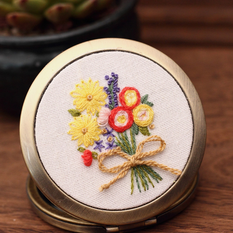Oujin original hecho a mano tela/material paquete hecho a mano bordado espejo pequeño espejo DIY espejo cosmético