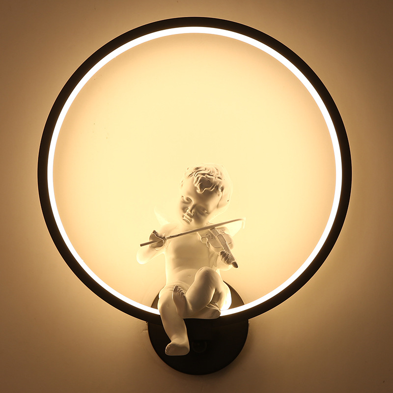 Anillo LED lámpara de pared Ángel dormitorio lámpara moderna decoración interior escalera iluminación lámpara europea y americana lámpara de pared regulable