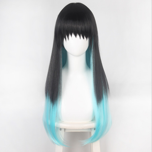 Mu Fei Kimetsu no Yaiba Tokitoru Muichiro cos wig black gradient cosplay wig double layer straight hair