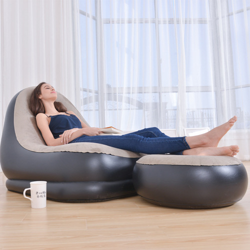 网红懒人沙发充气可折叠躺椅单双人植绒套装礼品床带脚蹬舒适组合