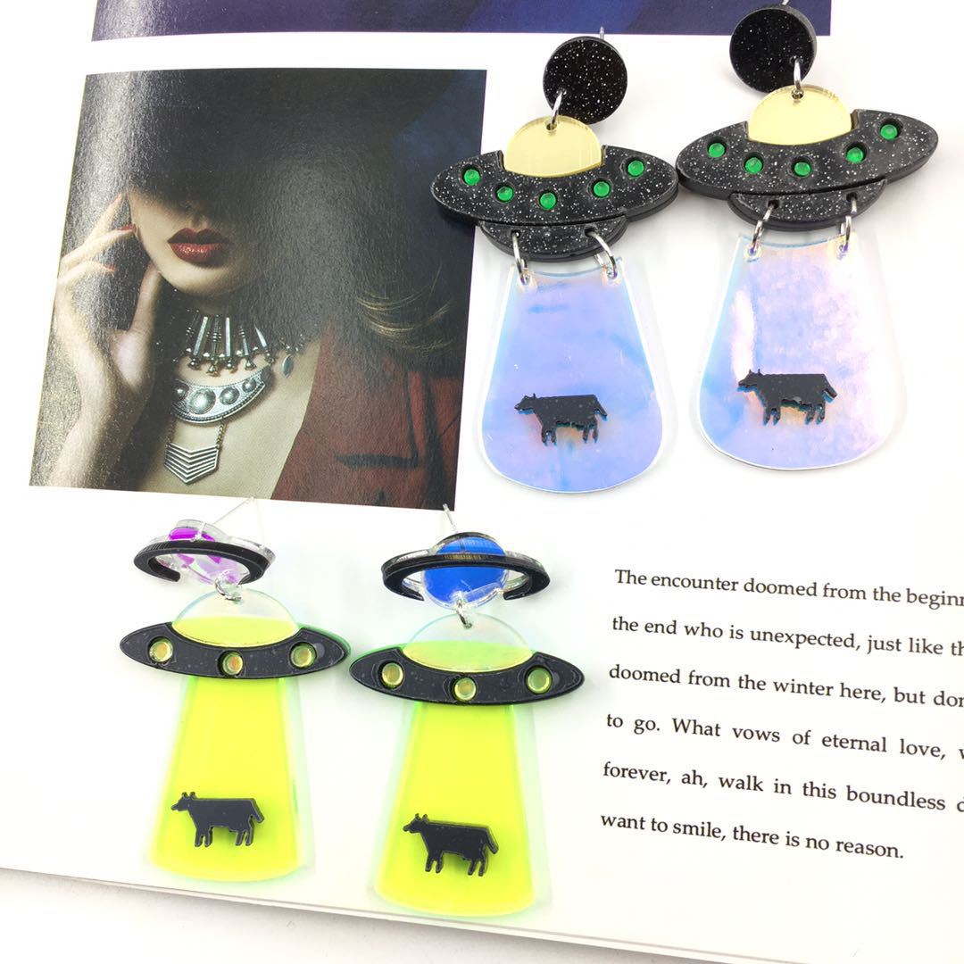 Europa y América exagerada insecto brillo UFO ET nave espacial alienígena pendientes de acrílico