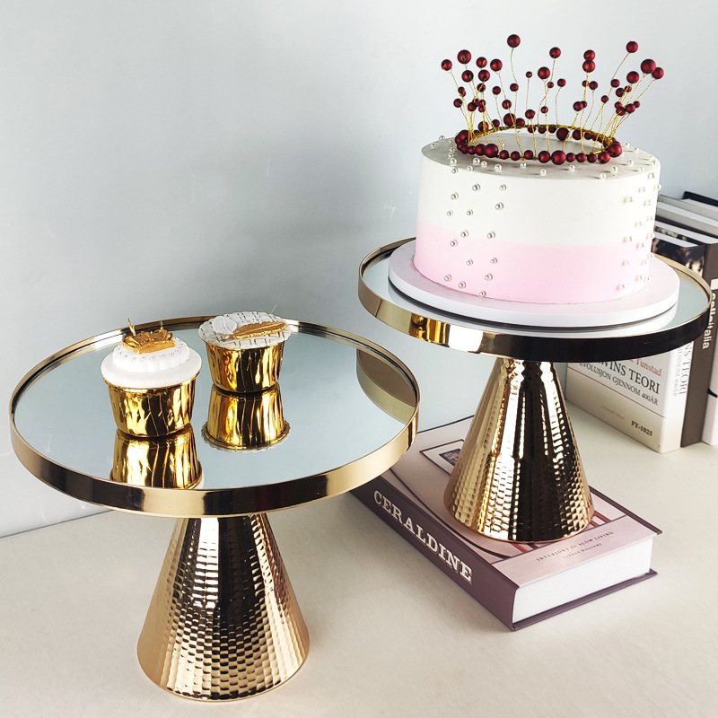 European -style golden cake shelf glass mirror tray wedding party…