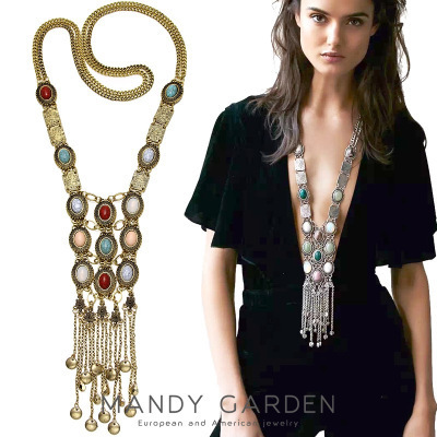 Cross-border network jewelry European and American explosions Bohemian style long popular elements tassel necklace accessories wholesale