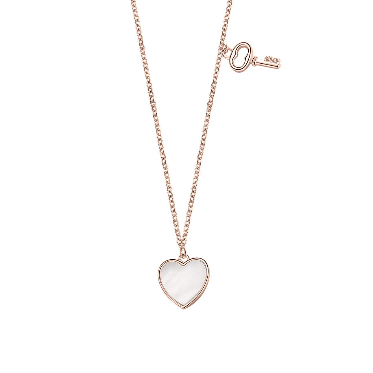 S925 plata esterlina blanco Shell amor llave corazón cerradura collar de doble capa dulce temperamento fresco collar de cadena de clavícula