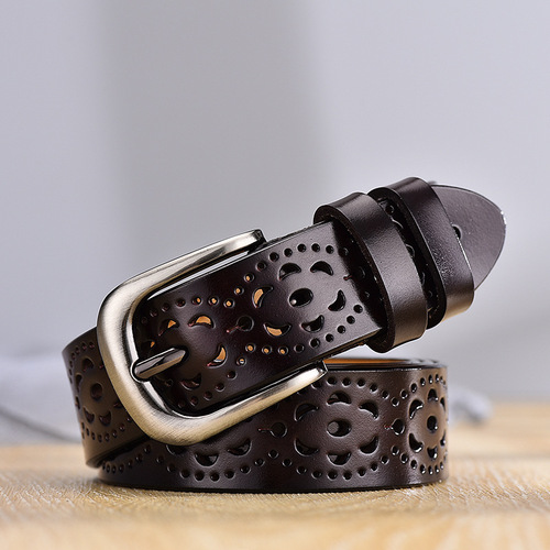 Ladies Genuine Leather Belt with Korean Style Hollow Needle Clasp Belt for Women, No-Hole Belt