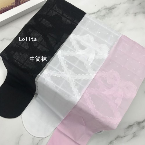 Japanese calf socks white cross strap bow Lolita versatile cos soft girl socks thin stockings mid-calf socks