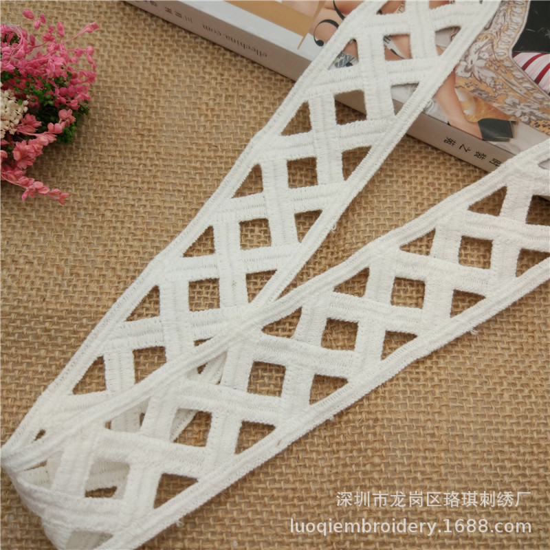 厂家直销 交叉梯格镂空腰间肩部DIY服装配饰辅料纯棉水溶刺绣花边