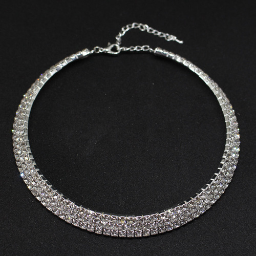 European and American big-name fashion necklaces, earrings, rings and bracelets, four-piece set, full diamond three-row choker bridal set N5593