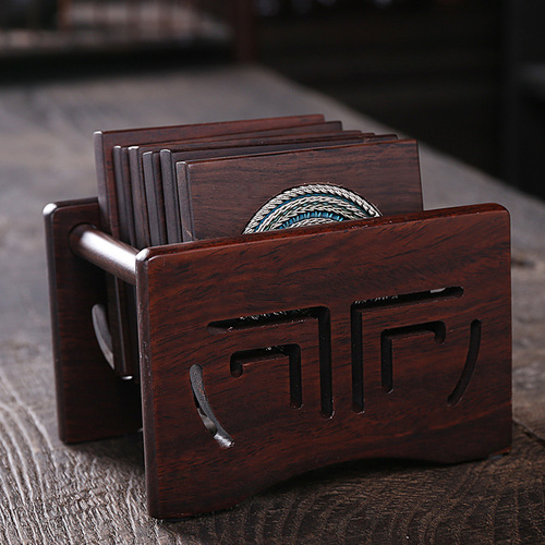 [Cloisonne Coaster] Ebony Solid Wood Kung Fu Tea Enamel Coaster Alloy Anti-scalding Tea Ceremony Parts Sauce