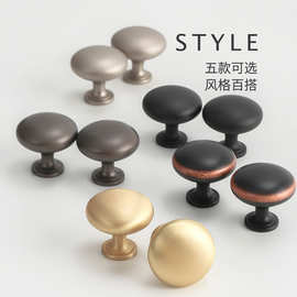 简约现代哑黑哑镍磨边黑色拉丝金灰色圆形橱柜抽屉门单孔柜门拉手