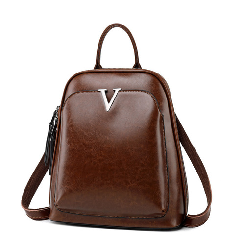 Genuine leather backpack for women 2024 new fashion oil waxed cowhide backpack for women retro school bag Guangzhou wholesale