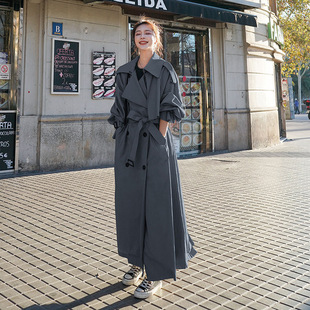 2023 Autumn Grey Tall Super Long Ankle Coat Women's Mid-length Over-knee Korean Loose for Students