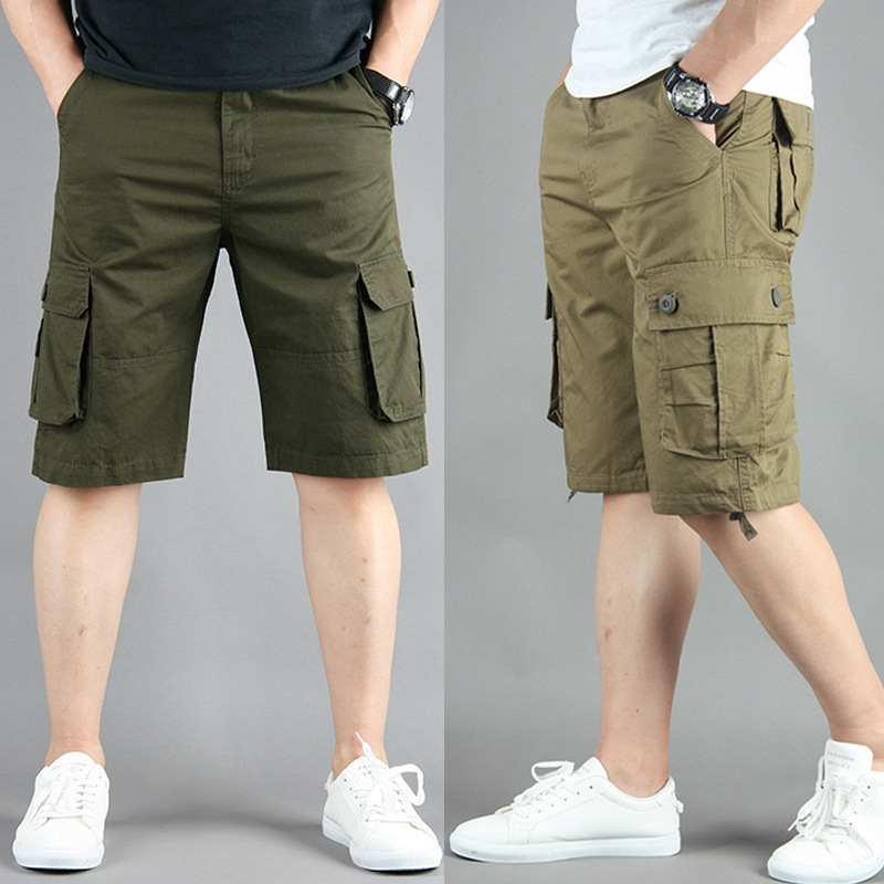 Summer multi-pocket workwear shorts men's fashionable loose fifth pants straight casual pants men's middle pants cotton fifth pants