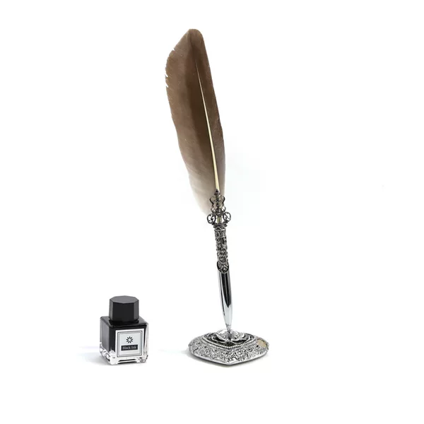 Vintage feather pen suit birthday gift Valentine's Day oblique pen holder ink carved suit with Pen Holder