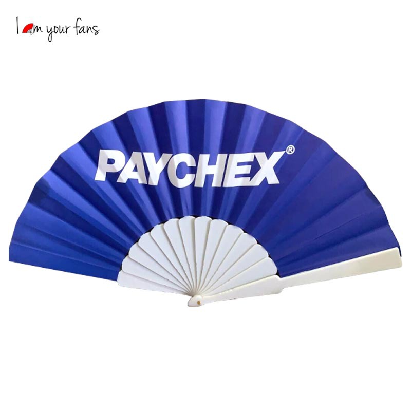 Abanico plegable de plástico de 23 cm con diseño de hueso, regalo publicitario, superficie de tela, impresión de logotipo en papel, regalo empresarial