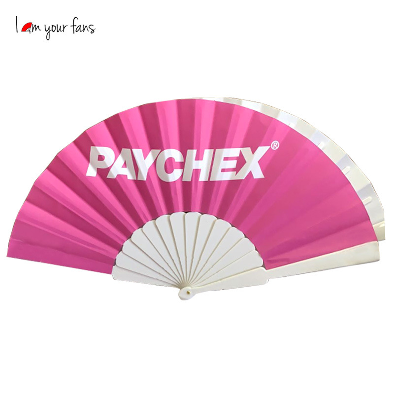 Abanico plegable de plástico de 23 cm con diseño de hueso, regalo publicitario, superficie de tela, impresión de logotipo en papel, regalo empresarial