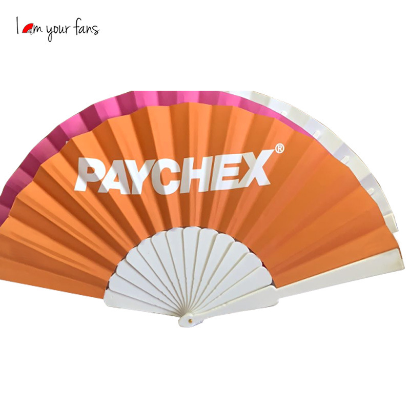 Abanico plegable de plástico de 23 cm con diseño de hueso, regalo publicitario, superficie de tela, impresión de logotipo en papel, regalo empresarial