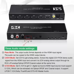 HDMI2.0 Распределение переключателей 4 в 2 Аудио разделение ARC4X2 Дистрибьютор переключения с ARC4K60HZ