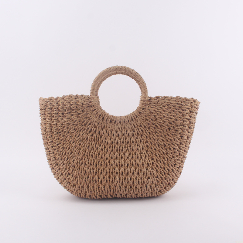 A generation of new paper rope round bucket paper woven bag half moon portable woven bag fashion pastoral style women's bag