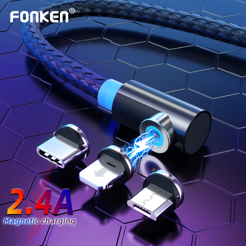 Cross-Border dedicated elbow three-in-one magnetic suction data line for TYPE-C Apple Android one-to-three fast charging wire