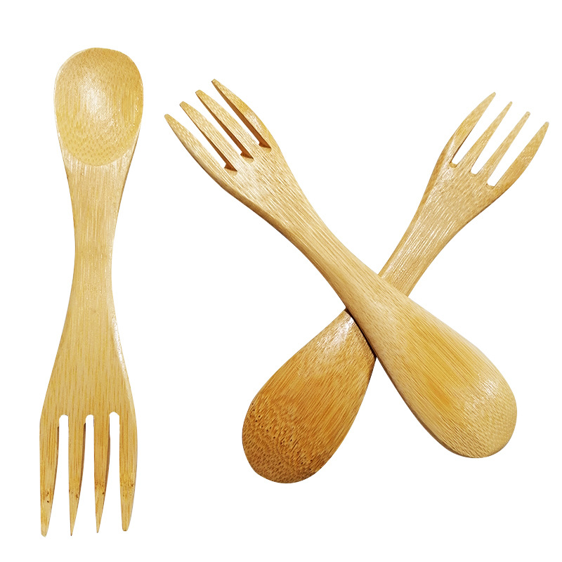 FUENTE fabricante personalizado bambú vajilla tenedor cuchara integrado gran mango largo hogar bambú Spork