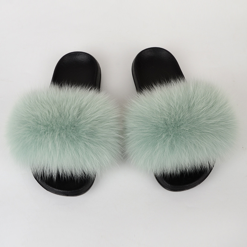 Zapatillas de piel de zorro real de estilo coreano para mujer, zapatillas de piel al aire libre de primavera y verano, chanclas, zapatillas planas