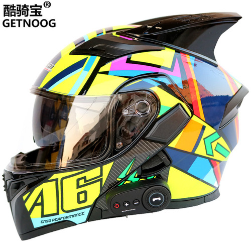 Cool Ride Bike Bluetooth Helmet with Dual-Lens Face Shield Full Helmet with FM and Horn Long Endurance