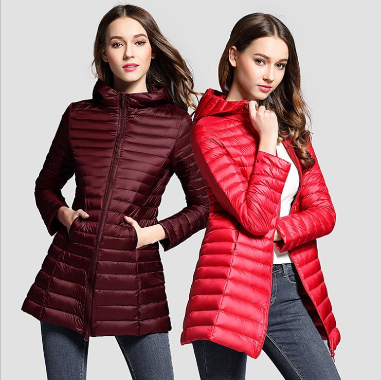 Cross-border Autumn and Winter New Lightweight Down Jacket Women's Mid-length Hooded Korean Style Large Size Slim-fit Women's Mid-length Coat Trendy