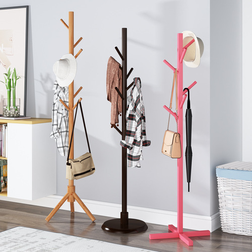 Coat rack floor-standing bedroom bamboo simple clothes hanging rack home storage hanging bag solid wood storage rack space saving