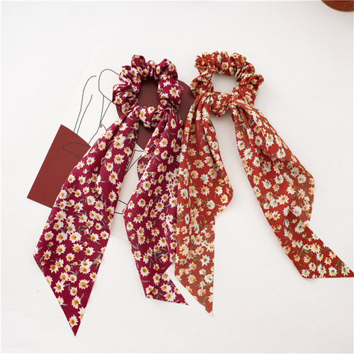 Cross-border hot-selling sunflower pigtails ribbon large intestine hair circle ornaments European and American women's floral hair ties bowknot hair circle 