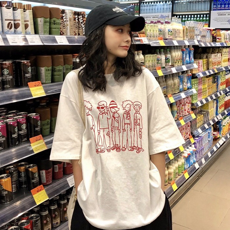 Short-Sleeved T-Shirt for Women, Loose Korean Style, Versatile Student Preppy Style Top, Fashionable Bestie Wear, 2025 Summer New Trend