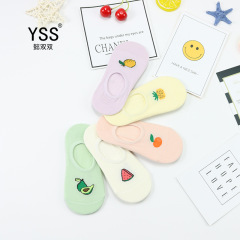 Children's Socks Yishuang Spring and Summer New Cartoon Fruit Invisible Socks Combed Cotton Silicone Anti-off Pineapple Baby Socks