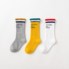 新款字母花邊高筒寶寶襪子新生兒條紋鬆口嬰兒過膝長筒襪0-1-3歲