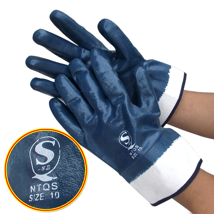 佳护浸胶耐油全挂手套蓝大口耐用防油蓝丁腈帆布作业加厚电焊手套