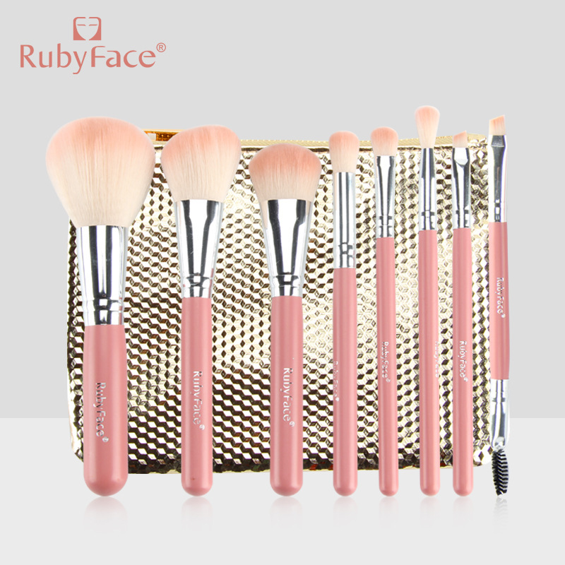 Factory direct spot RF matte dark powder wooden handle blush Foundation eye shadow brush makeup tools 8 makeup set brush