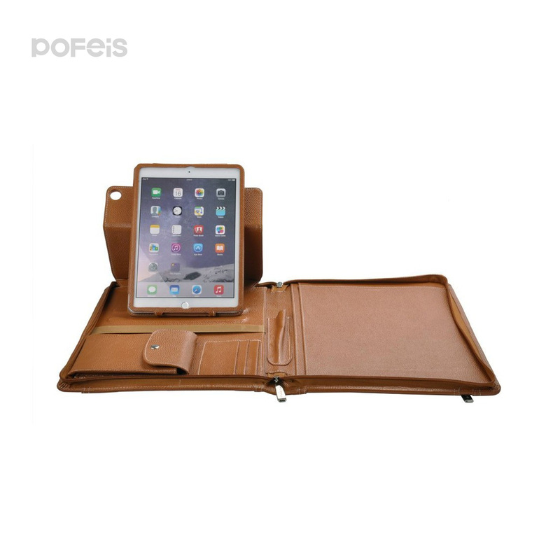 Leather Tablet File Bag Business Computer Bag Professional Multifunctional Card Zipper PU Folder